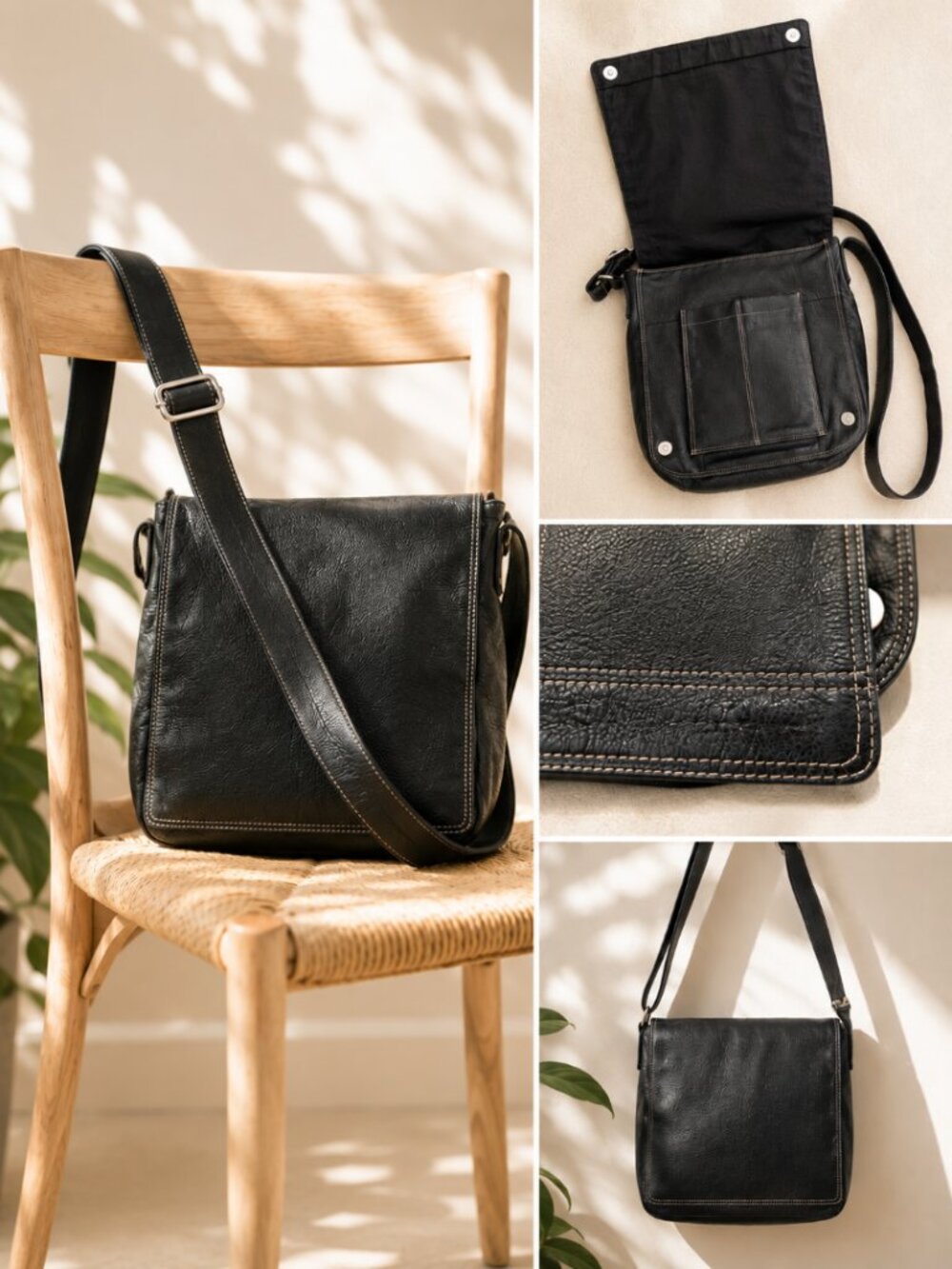 CROSSBODY MESSENGER BAG, BLACK PEDANO, GENUINE LEATHER LARGE, BRIEFCASE, CANADA